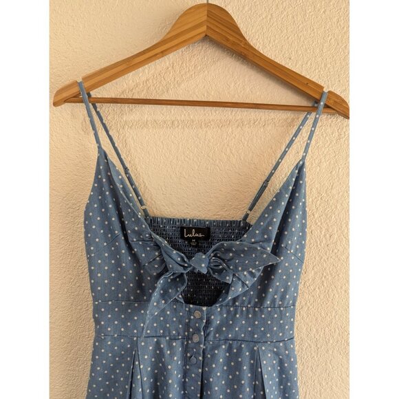 Lulus Bonnie Bell Blue and White Polka Dot Midi Flare Dress Size Medium - Picture 4 of 13